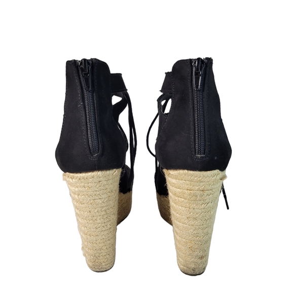 Black velvet lace up platform wedge espadrille sandals Size 8.5 - Picture 4 of 6